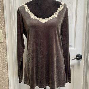 Soft Surrounding Velvet & Lace Blouse Size XL